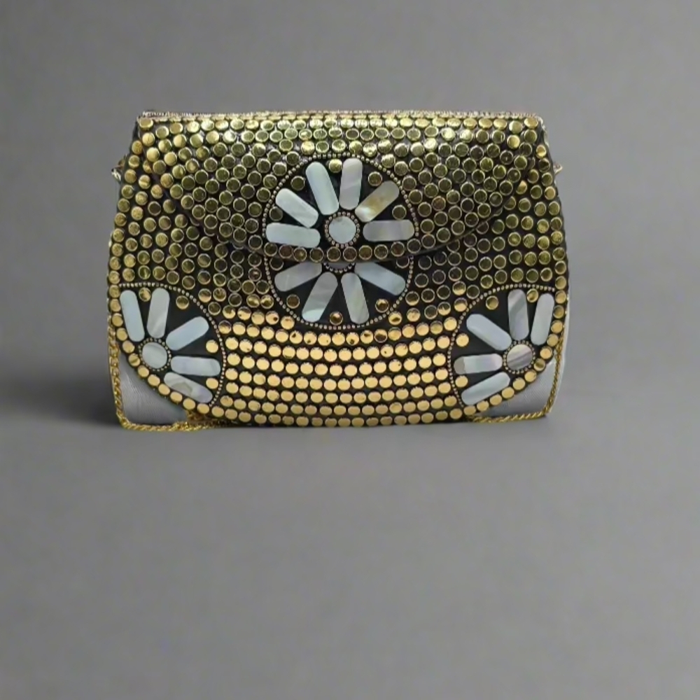 Handmade Metal IMPORTED NEW Gold and White Designer Clutch